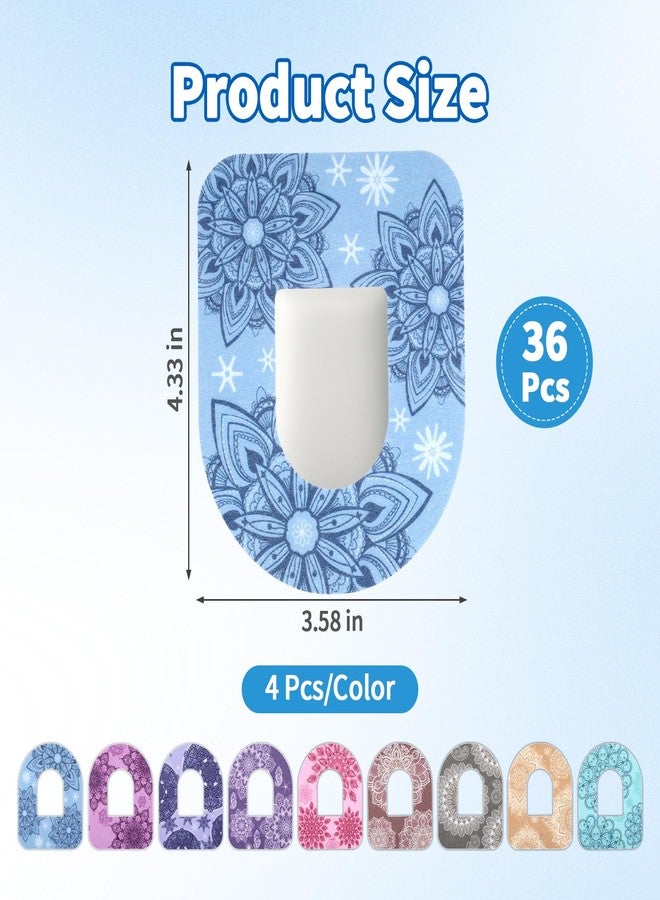 36 قطعة من اللصقات اللاصقة المتوافقة مع لصقات Omnipod 5، ولصقات Skin Grips، ولصقات مراقبة الجلوكوز، 9 ألوان وأنماط، مقاومة للماء والعرق والصدمات، قابلة للتهوية، متعددة الألوان - Image 2